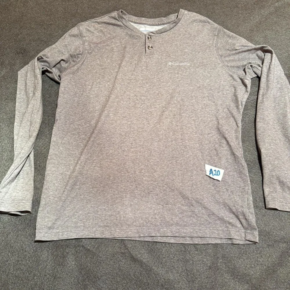 Columbia Shirt Mens M Medium Gray Long Sleeve Henley Omni-Wick Outdoor Hiking